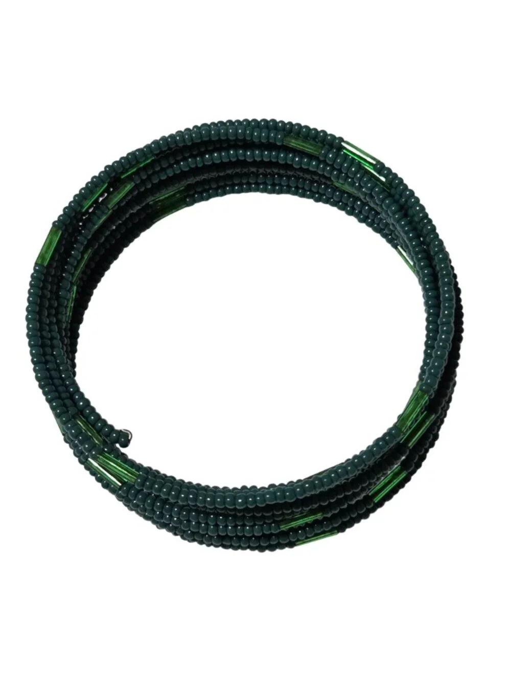 Green Beaded Coil Bracelet Boho Earthy Artisan Cottagecore Fashion Jewelry Women